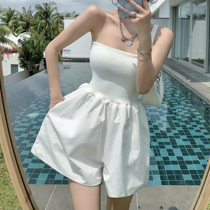 Áo liền quần đùi ống rộng lưng cao thời trang mùa hè cho nữ