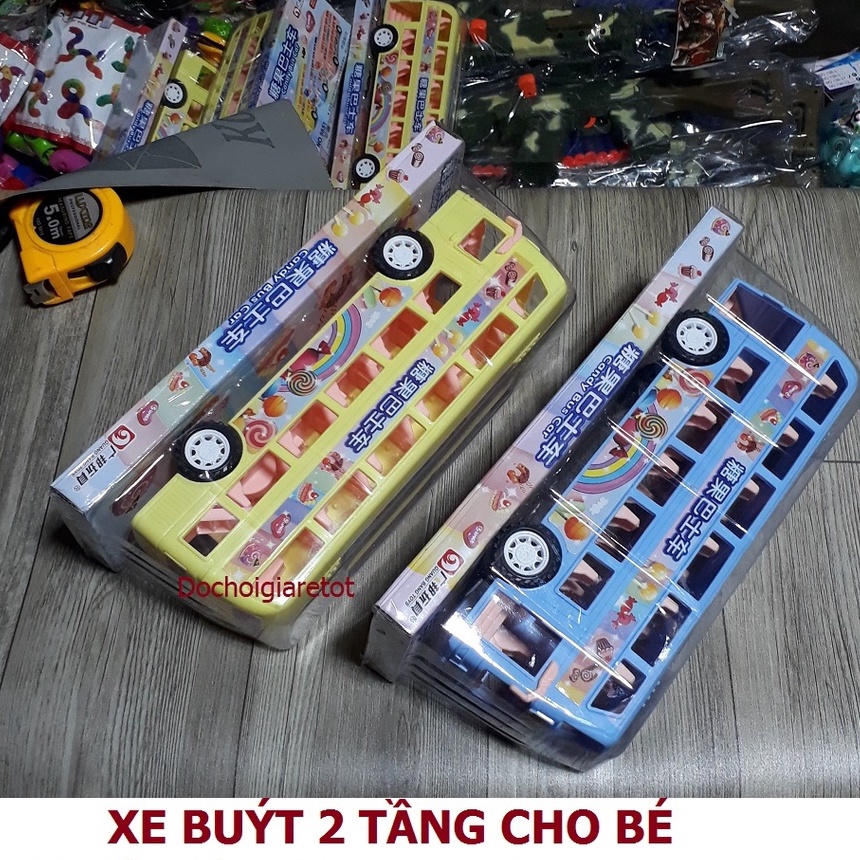 Đồ chơi xe buýt 2 tầng mini có trớn hộp kính cho bé
