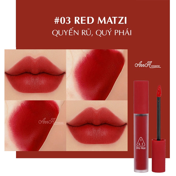 Son kem lì 3GE Vevet Lip Tint Drohoo Kết Cấu Mịn Lì Mềm Mượt Chống Dính Cốc nội địa trung 5g –AnnA.4.0.Cosmetic