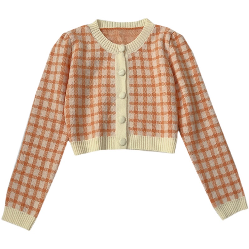 Áo Cardigan Dệt Kim Tay Dài Cổ Tròn Phối Hàng Nút Đơn Phong Cách Retro Hàn Quốc
