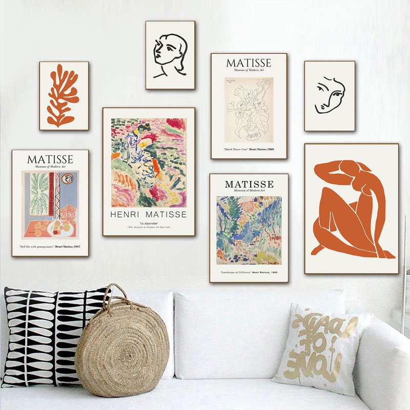 Tranh vải bố in các bức vẽ trừu tượng của họa sĩ Henri Matisse treo tường trang trí nhà cửa phong cách cổ điển