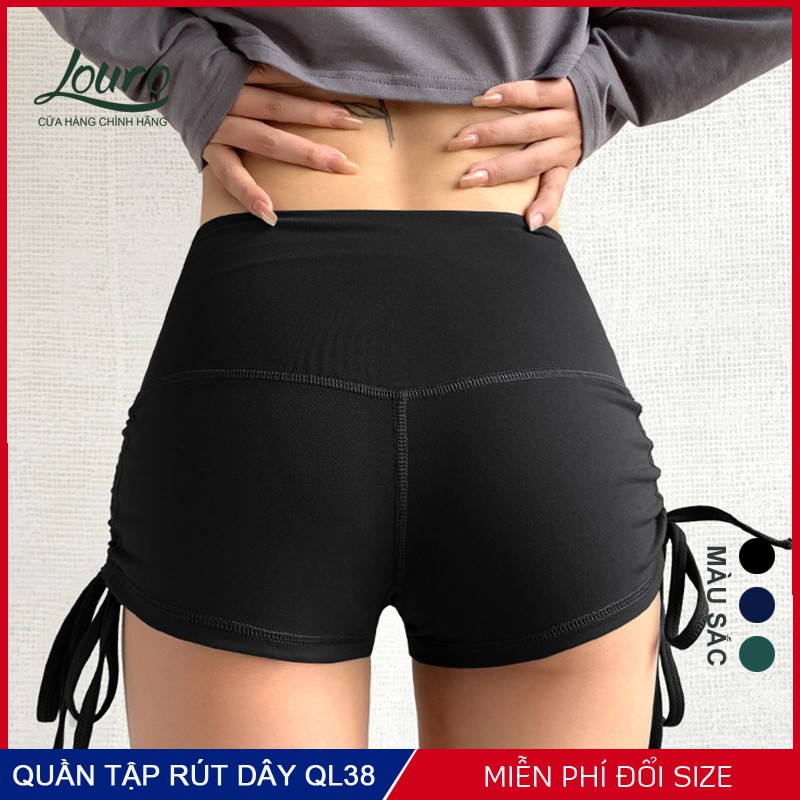 Quần đùi dây rút tập gym, yoga Louro QL38, kiểu quần short ngắn nâng mông, tập thể thao, chất liệu co giãn
