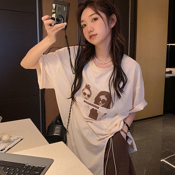 SUXI Áo Thun Nữ Ngắn Tay Cổ Tròn In Chữ Đơn Giản Thời Trang Mùa Hè