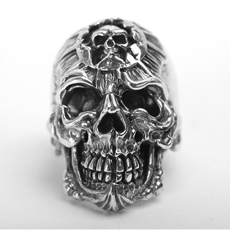 Nhẫn đeo tay chạm khắc hình đầu lâu phong cách Gothic Punk đẹp mắt