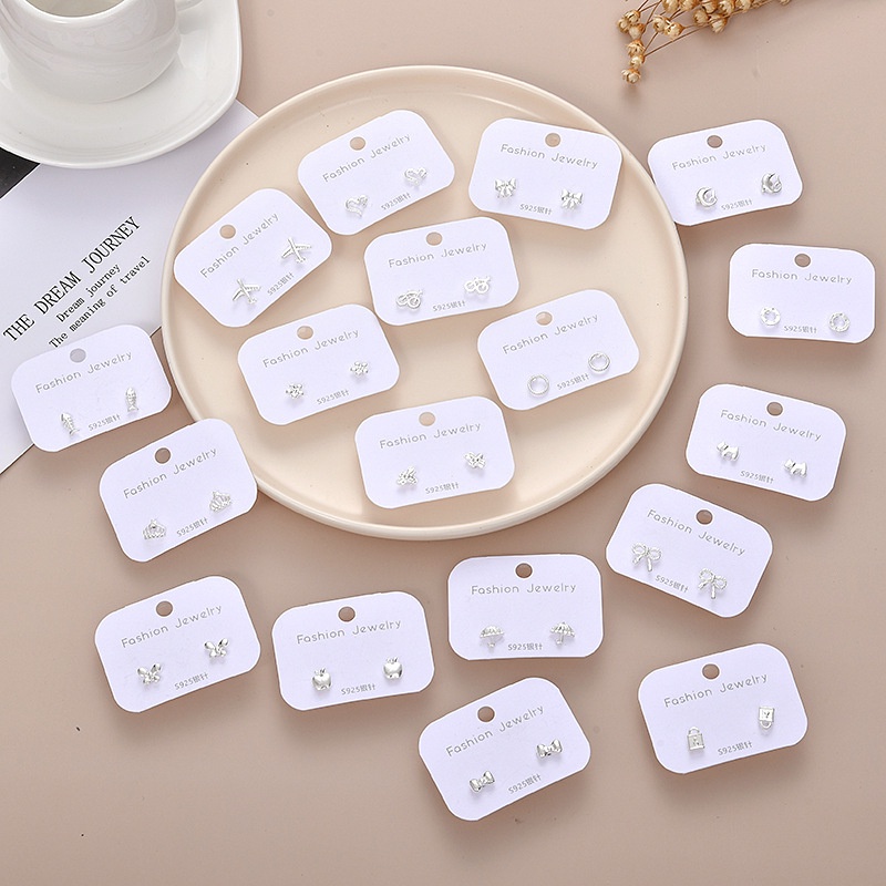 Ahellogirl Khuyên tai dạng xỏ mini chốt mạ bạc 925 phong cách đơn giản đeo hàng ngày làm quà tặng cho nữ