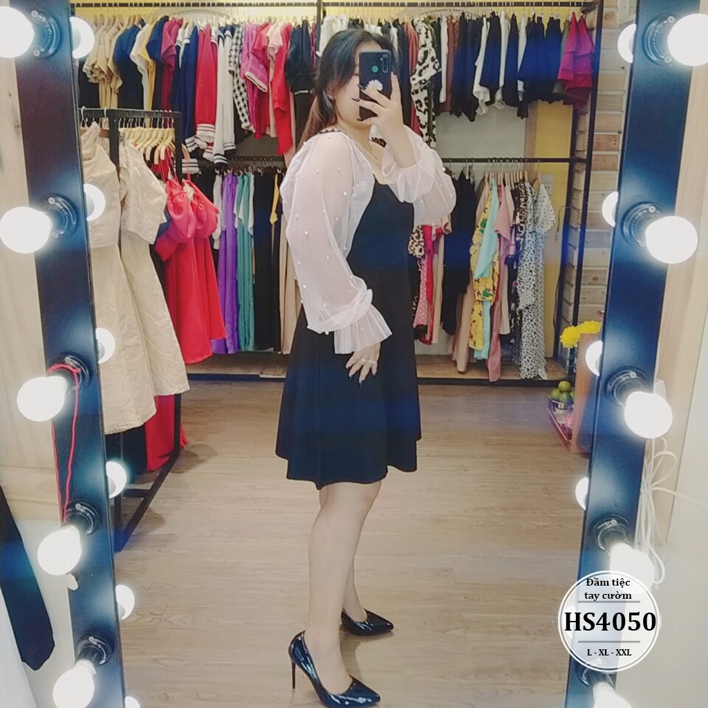 ĐẦM BIGSIZE DỰ TIỆC TAY VOAN ĐÍNH CƯỜM SIÊU SANG CHẢNH HS4050 - Hình thật kèm video - MÀU ĐEN,TRẮNG - SIZE L,XL,XXL | BigBuy360 - bigbuy360.vn
