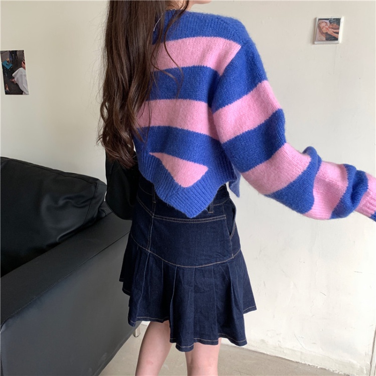 Áo Len Lửng Dài Tay Họa Tiết Sọc Ngang Thời Trang Mùa Thu Mới Dành Cho Nữ