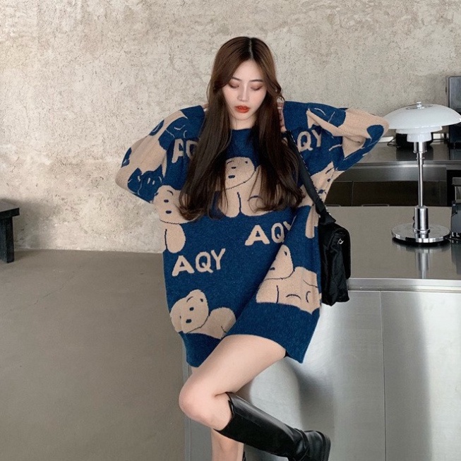 Áo Len Dài Tay Nữ, Áo Len Nữ GUMAX Họa Tiết Gấu FreeSize Form Rộng Hàng Quảng Châu Cao Cấp | BigBuy360 - bigbuy360.vn