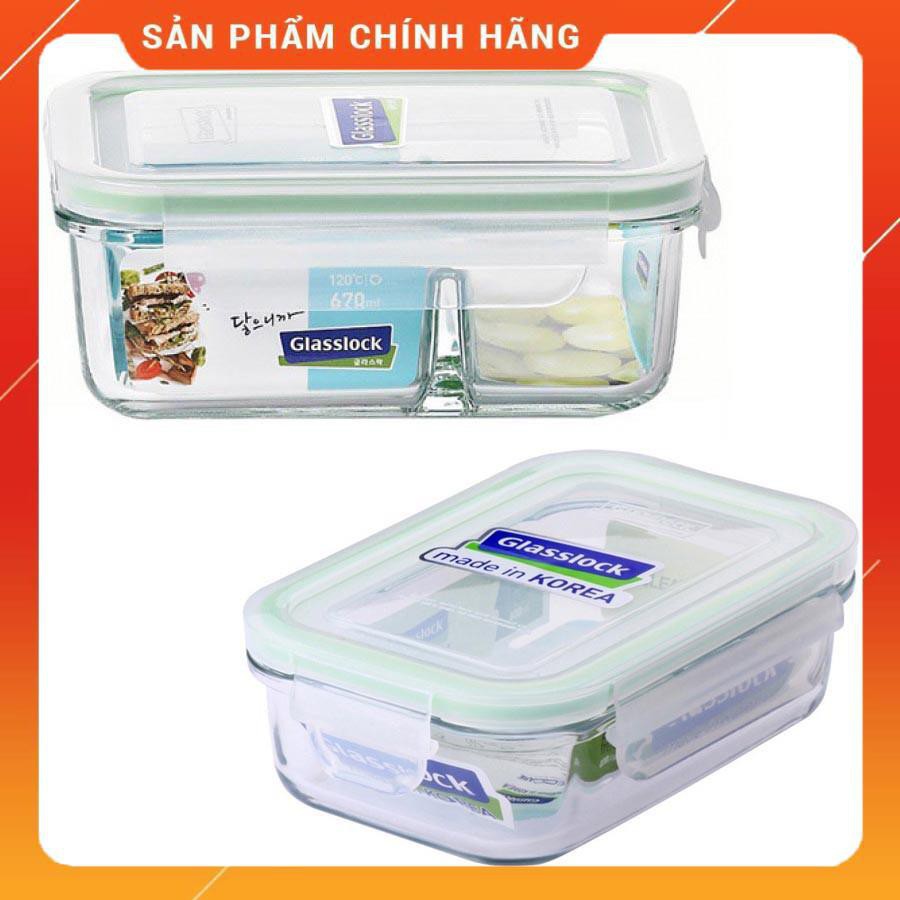 Bộ 2 hộp thủy tinh GLASSLOCK chữ nhật  400ml + chia ngăn 670ml GL1531