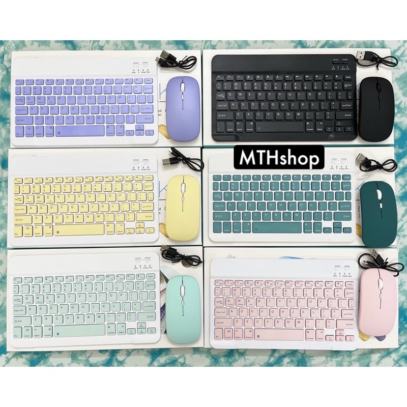 Combo bàn phím và chuột bluetooth không dây 10inch nhiều màu sắc dành cho điện thoại ipad máy tính bảng laptop tivi