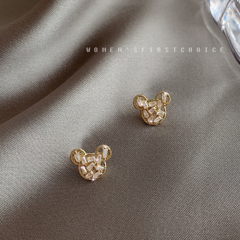 Hoa tai mạ bạc hình chú gấu đơn giản đáng yêu