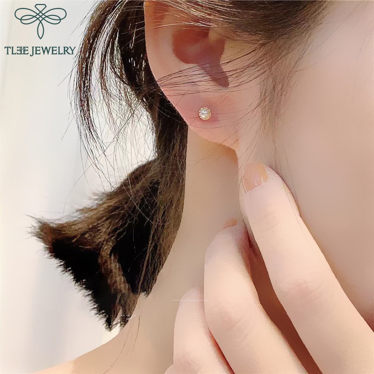 Khuyên tai bạc nữ TLEE chốt ren vặn bi bạc nữ tính TleeJewerly B0200