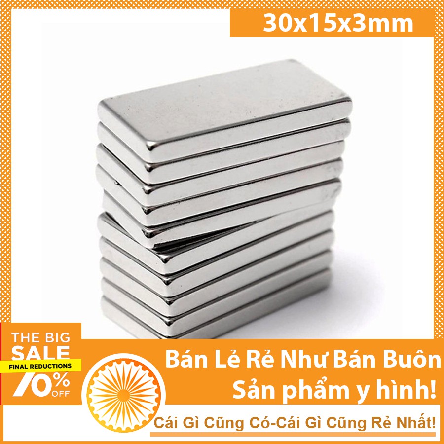 Nam châm trắng chữ nhật kích thước 30x15x3mm siêu từ tính mạnh mẽ