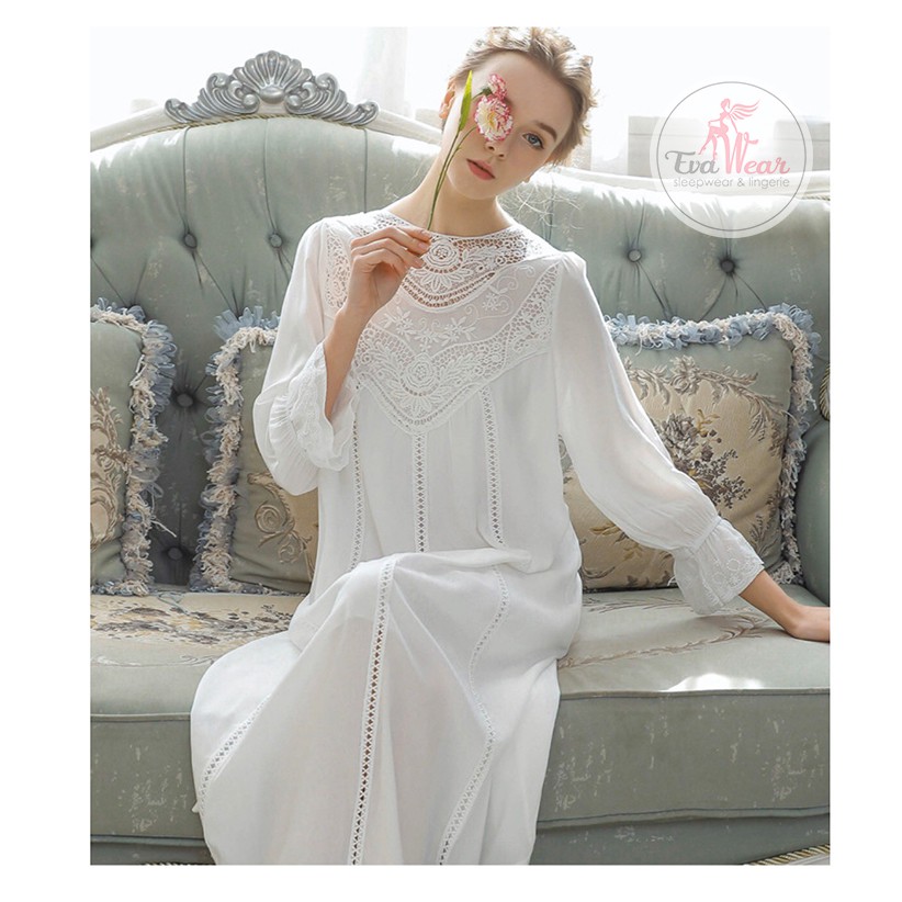 Đầm ngủ dài tay  2 lớp phong cách vintage