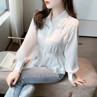 Áo Voan Phối Ren Phong Cách Hàn Quốc Thanh Lịch Dành Cho Nữ