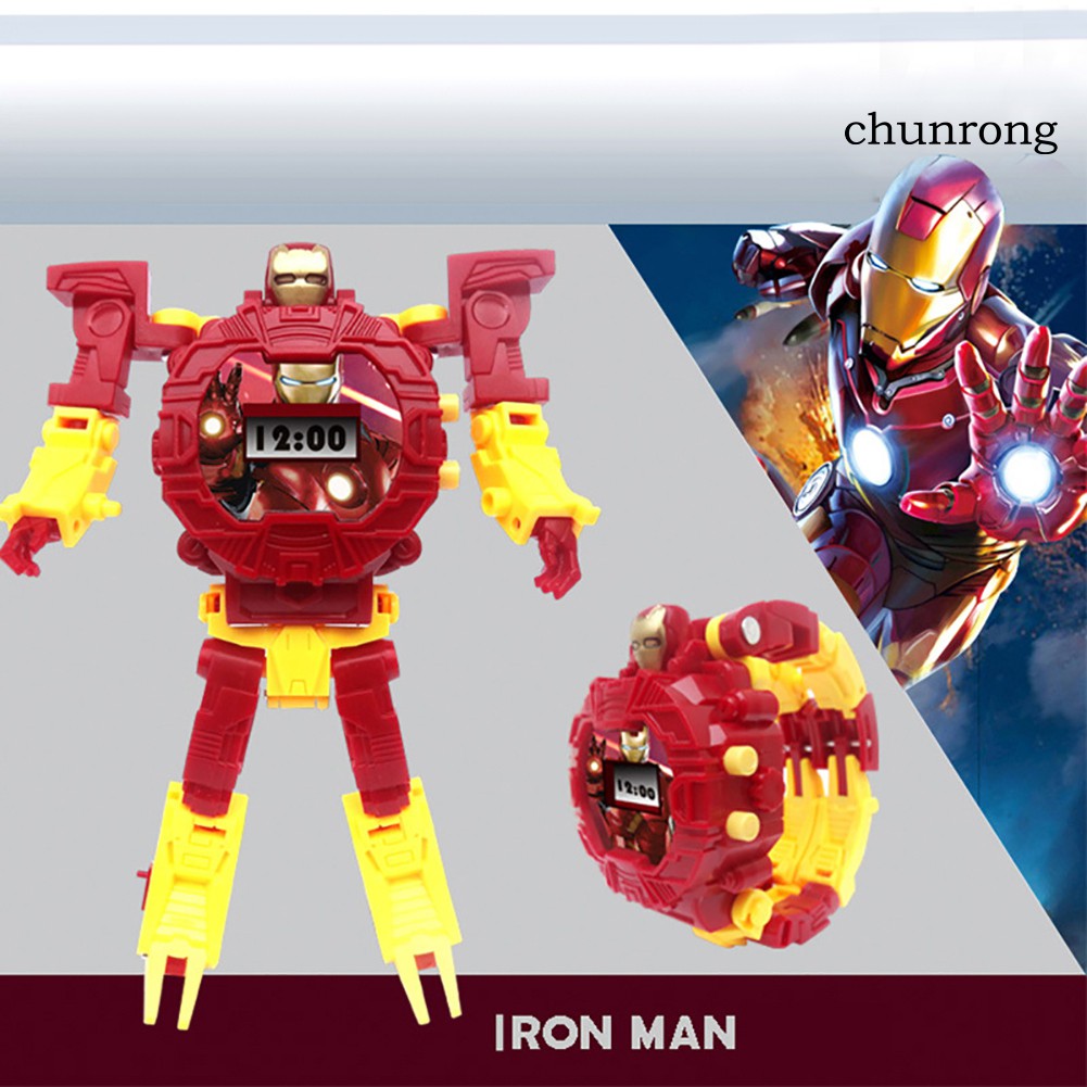 CR+Trasformation Wristwatch Iron Man Captain America Electric Watch Kids Toy Gift