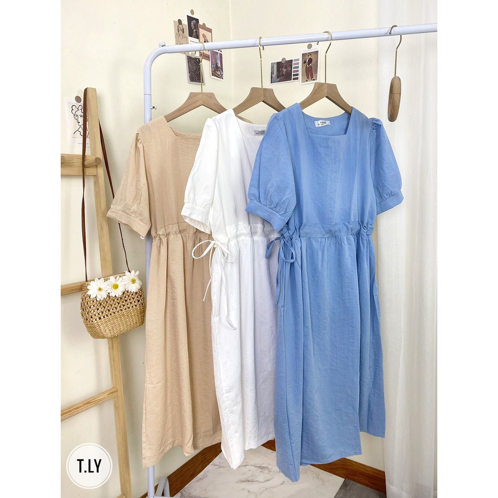 Đầm nữ tay bồng -váy babydoll cộc tay phối nơ bên tiểu thư dày dặn mềm mại không nhăn nhàu | BigBuy360 - bigbuy360.vn