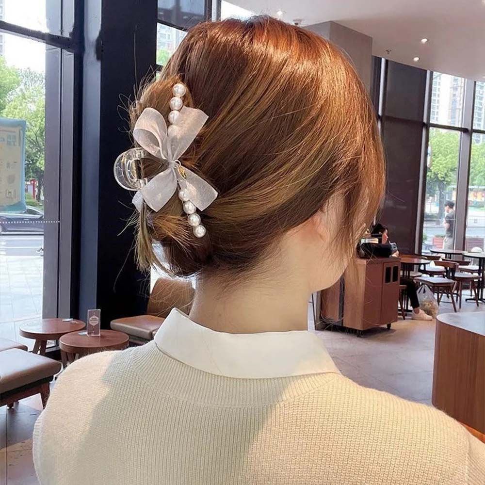Kẹp Tóc Càng Cua Phối Nơ Vải Voan / Acrylic Nhiều Màu Ngọt Ngào Thời Trang Hàn Quốc Dành Cho Nữ