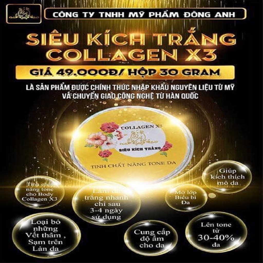 Kích trắng X3, siêu kích collagen X3 chính hãng cty đông anh