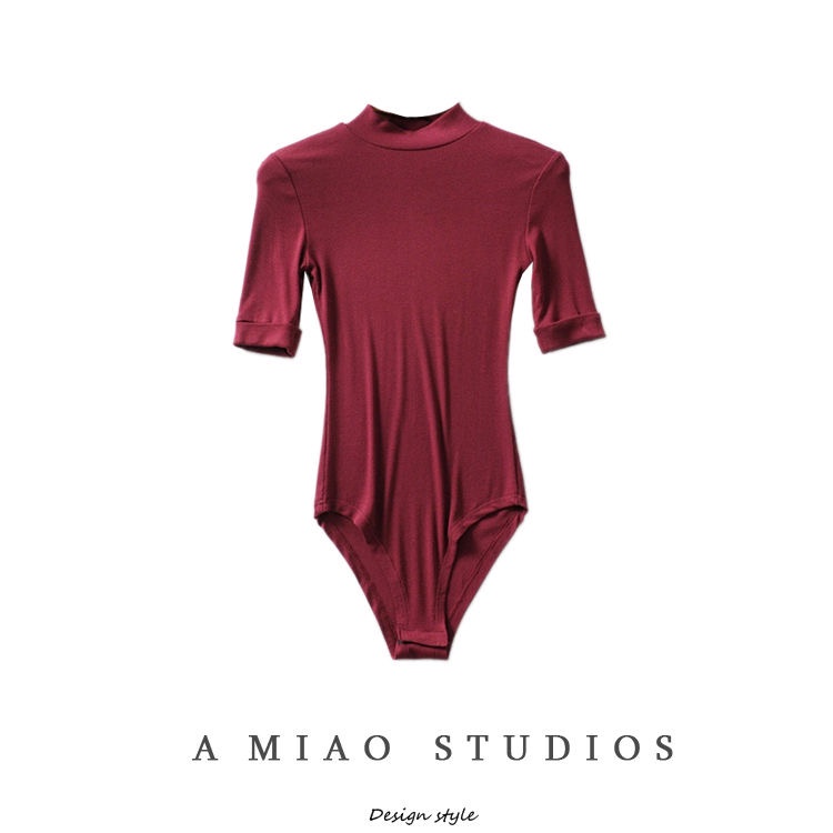 Áo liền quần tay dài cổ cao màu trơn dáng ôm phong cách quyến rũ cho nữ