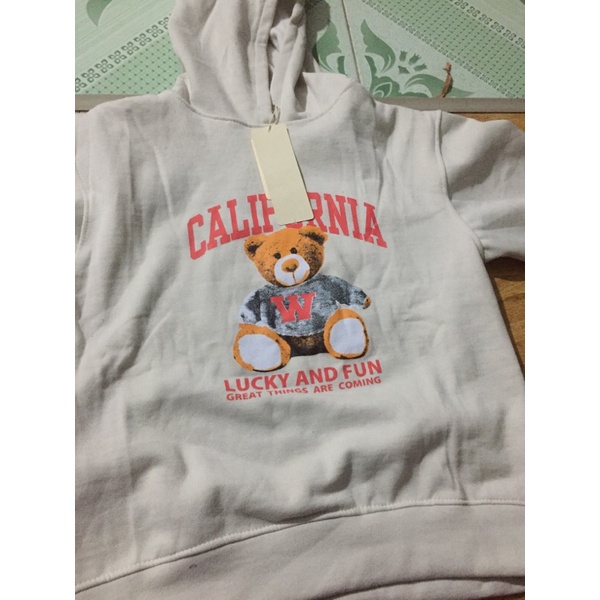 Set bộ nỉ tàu có mũ gấu màu kem chất dày đẹp