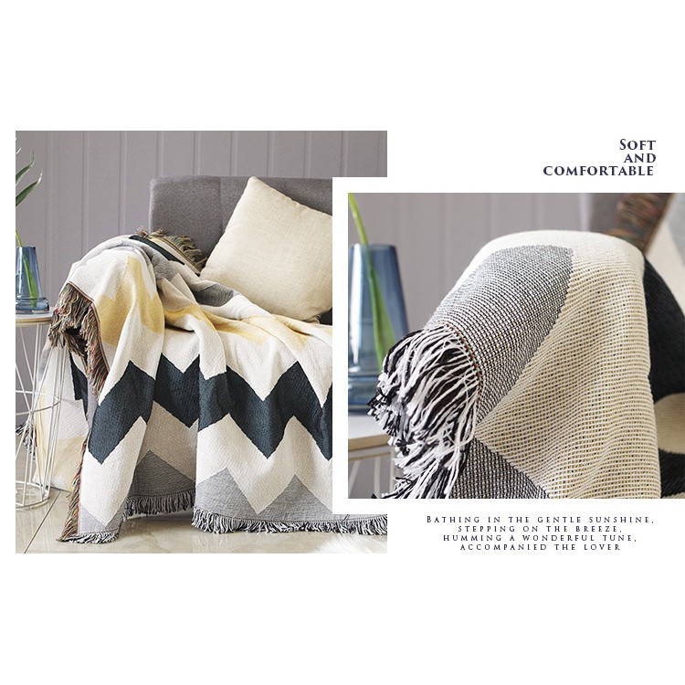 ❤️ [SIZE TO INBOX] 130x160 KHĂN PHỦ SOFA PHONG CÁCH BẮC ÂU XANH VÀNG GHI