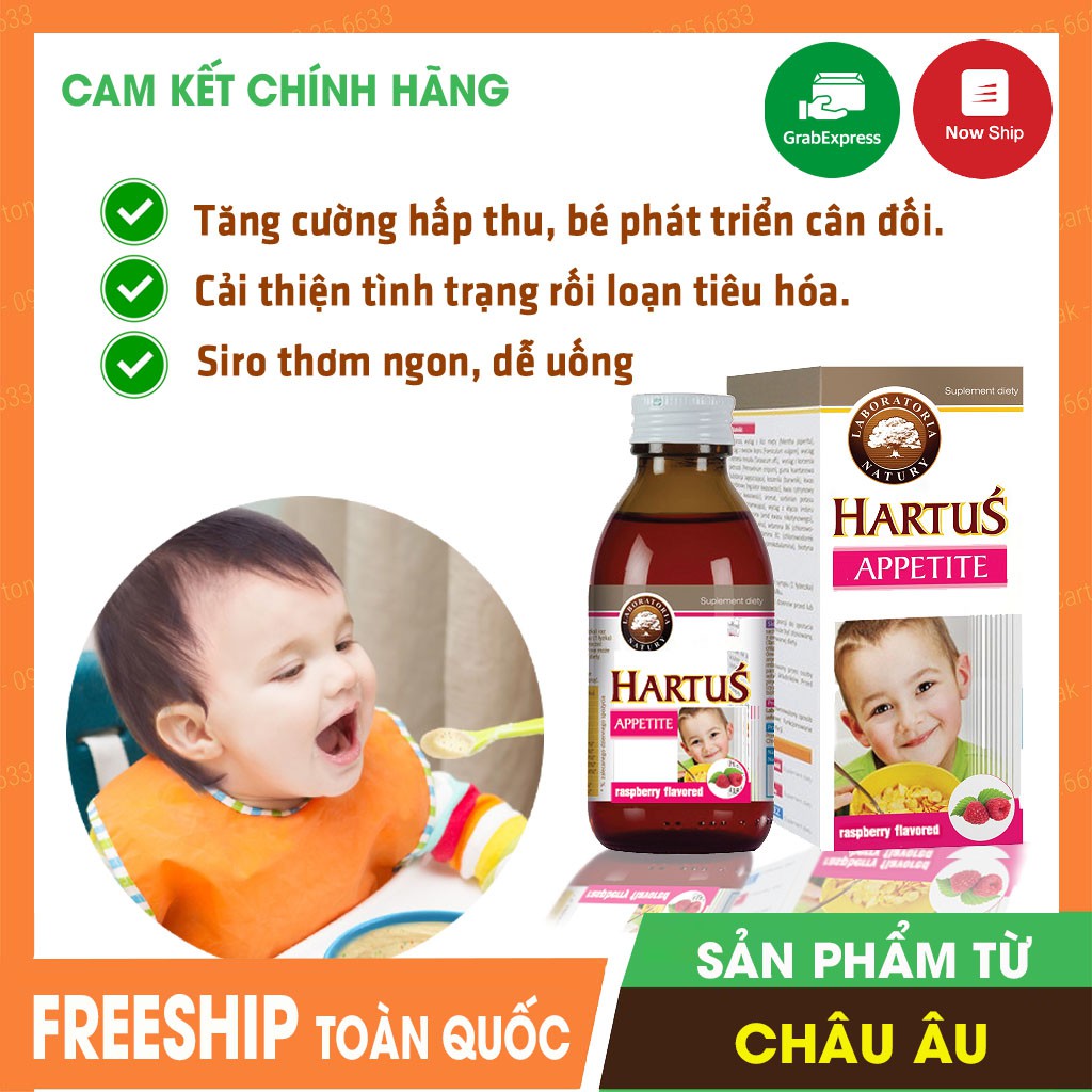 [Trẻ biếng ăn - Tặng 2 khăn sợi tre] Hartus' Appetite – Kích Thích Tiêu Hóa, Thèm Ăn, Tăng Cường Hấp Thu Chất cho Trẻ em