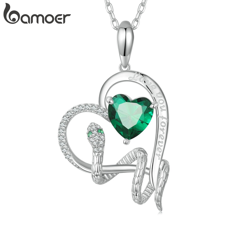 BAMOER Vòng cổ MặT HìNh RắN ĐíNh Zircon Xanh Lá ThờI Trang Cho Nữ