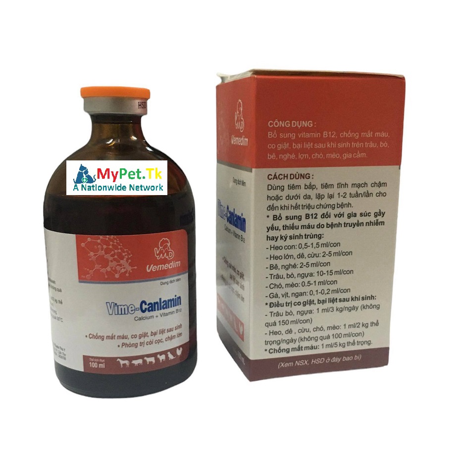 Vemedim Canlamin 100ML Bổ Sung Canxi B12 Cho Trâu Bò Heo Chó Mèo Gà Vịt Chim Dê Cừu Ngựa