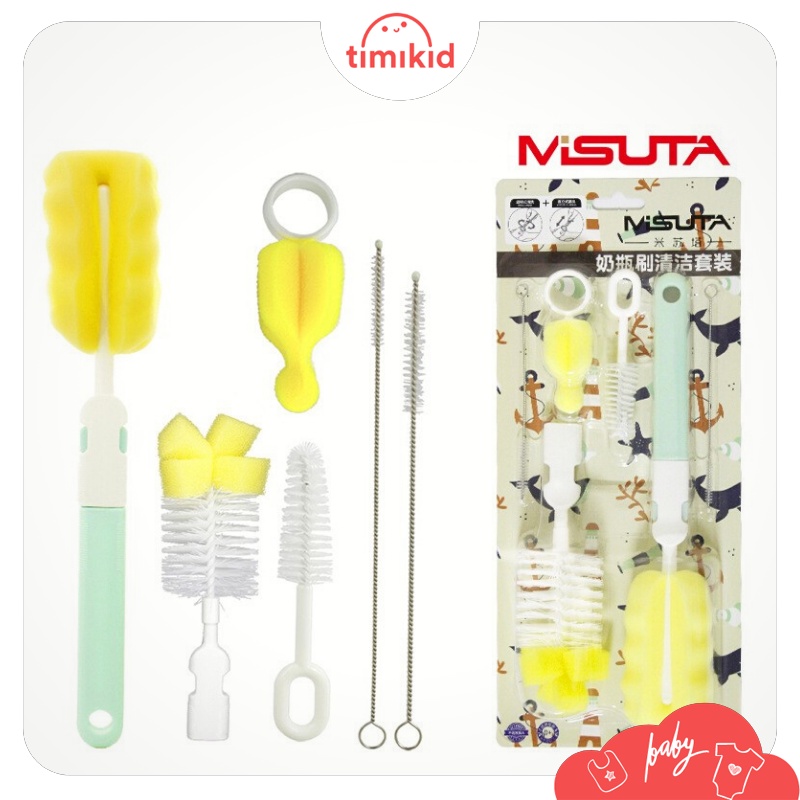 Cọ Rửa Bình Sữa Và Ống Hút Misuta 5 Món Giúp Súc Rửa Tất Cả Các Loại Bình Avent, Pigeon, Moyuum, Wesser...