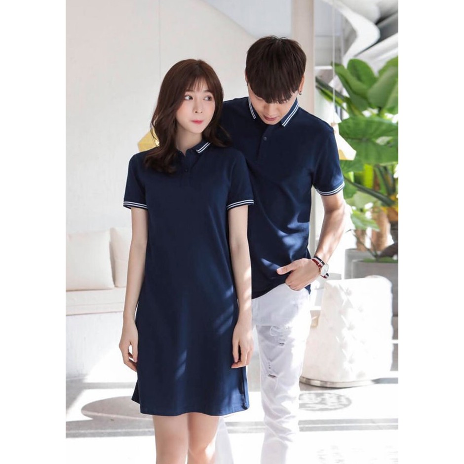 Áo váy thun đôi, đồ đôi nam nữ dáng polo form suông