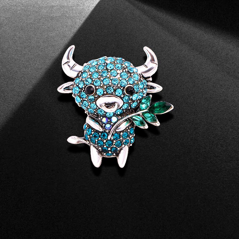 DWAYNE Cow Brooches Men Coat Women Opal Gifts Cute Animal Bag Lapel Pins