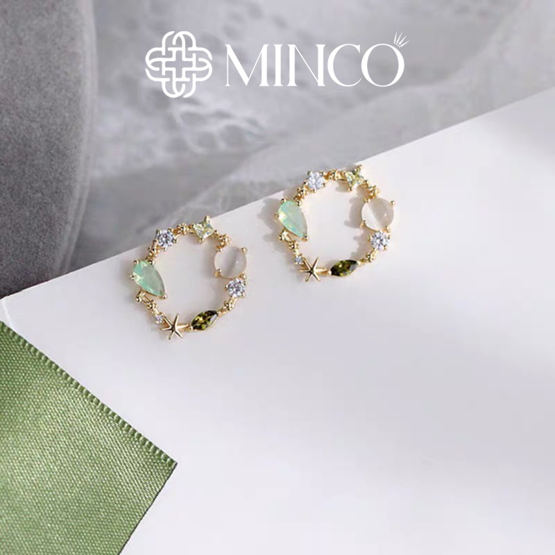 Bông tai nữ Minco Accessories khuyên tai vòng tròn đính đá lấp lánh tiểu thư sang chảnh phong cách Hàn Quốc BT52