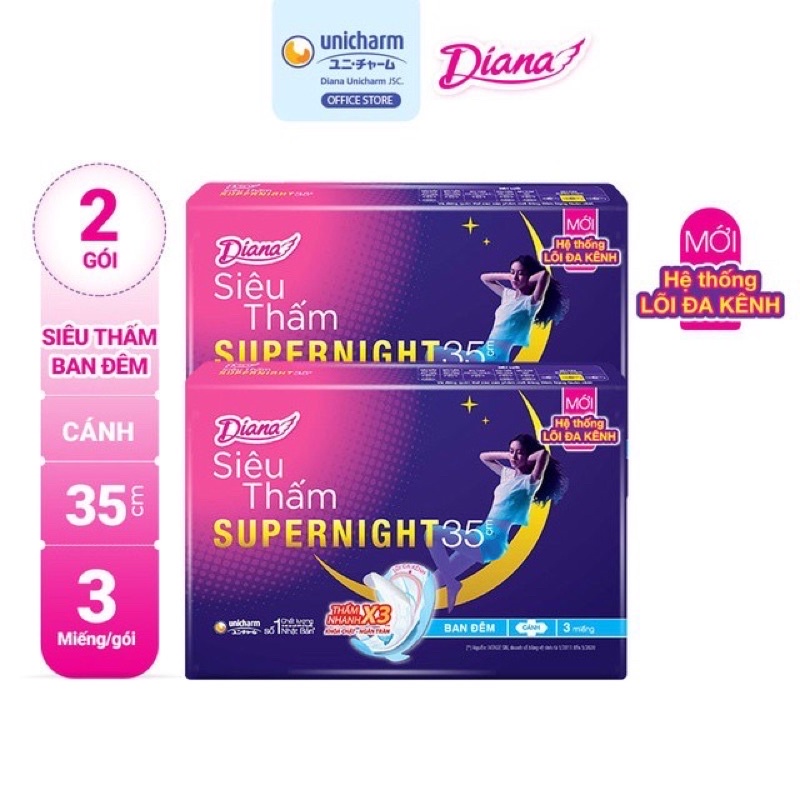 Băng Vệ Sinh Diana Super Night 35cm Có Cánh Ban Đêm