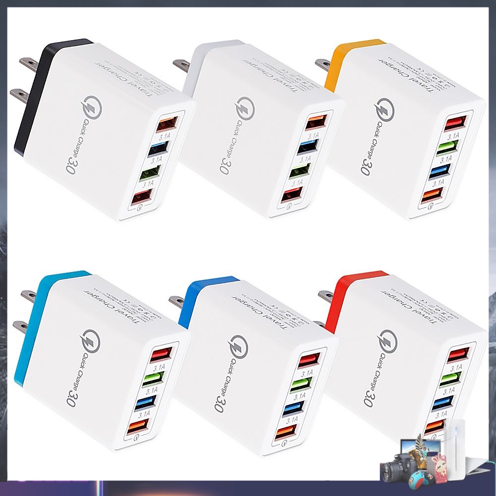 Củ sạc nhanh với 4 cổng USB màu sắc