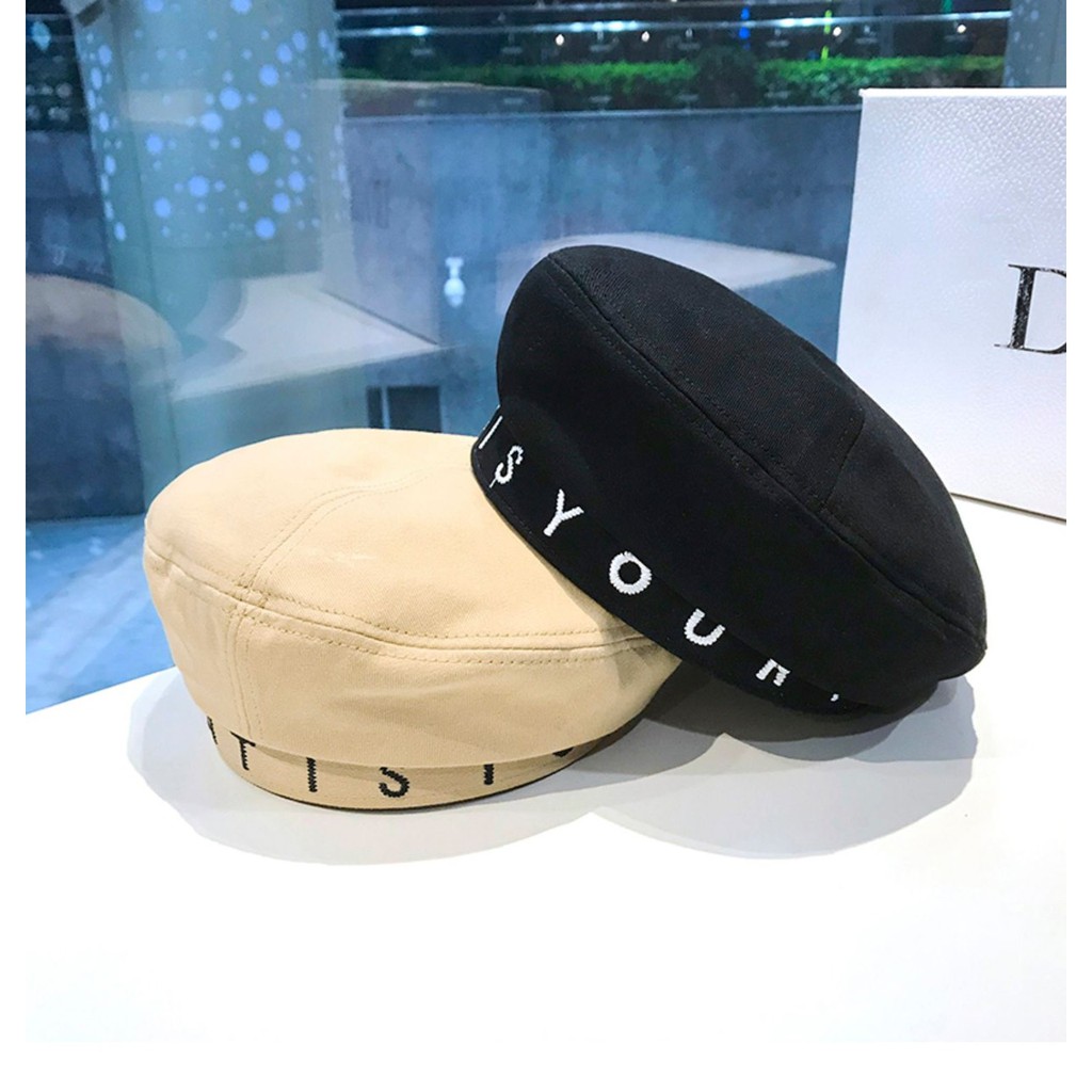 Nón Baret vành thêu chữ độc đáo cá tính