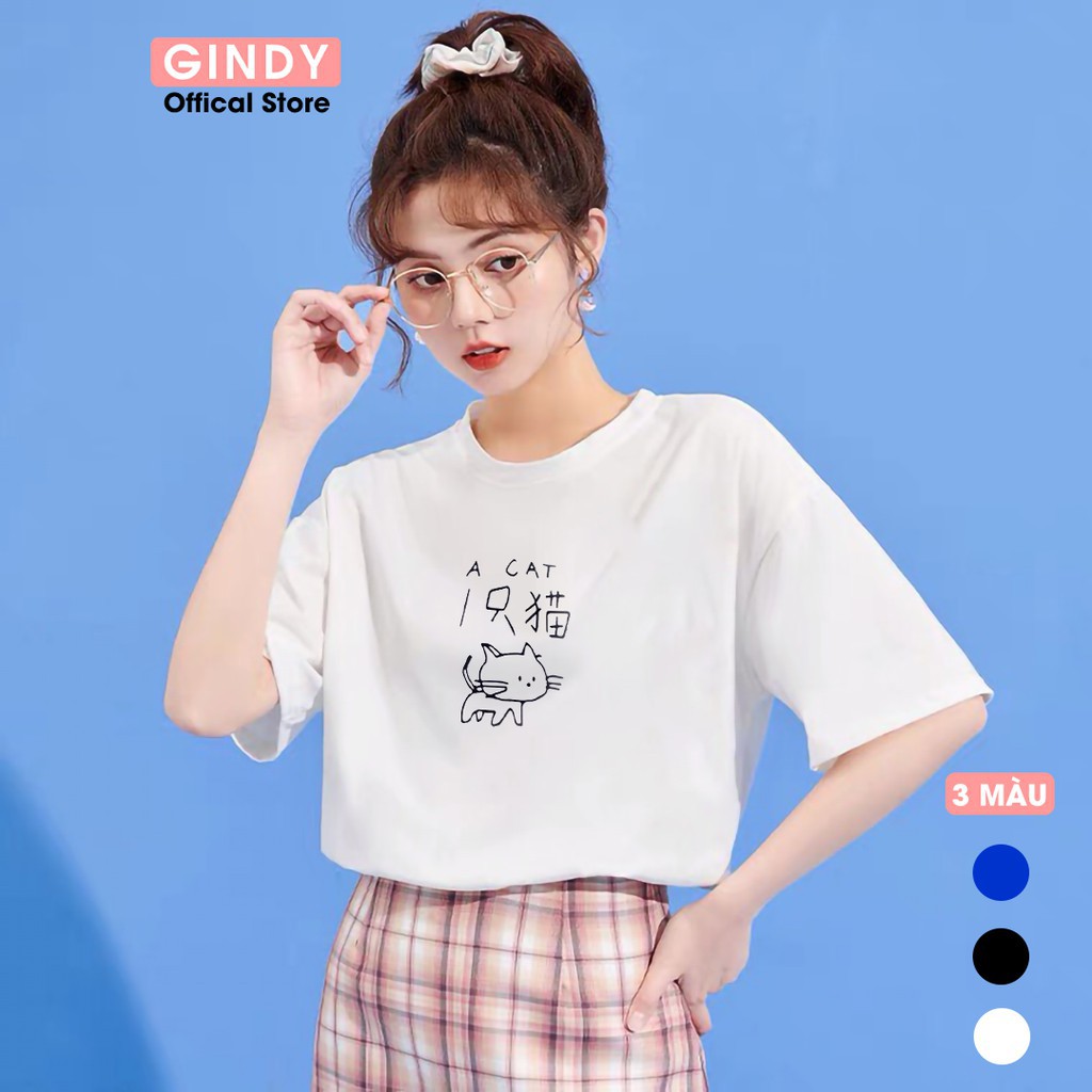 Áo thun nữ GINDY áo phông tay lỡ linh miêu cổ tròn dáng suông trẻ trung A20022 | BigBuy360 - bigbuy360.vn