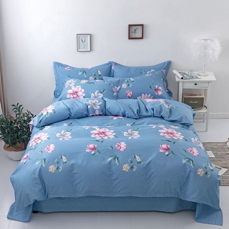 Bộ đồ giường bốn mảnh dày dặn tinh khiết chải thô khăn trải chăn bông thân thiện với làn da