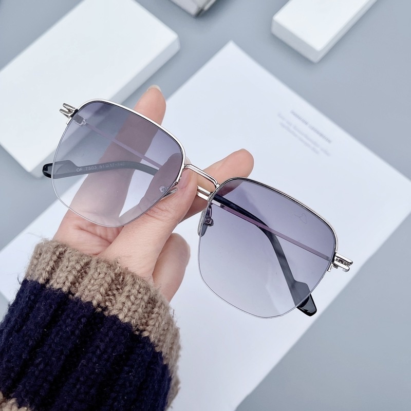 Kính Mát Gọng Kim Loại Tròng Nửa Gọng Màu Gradient Hồng Chống Ánh Sáng Xanh Thời Trang Hàn Quốc