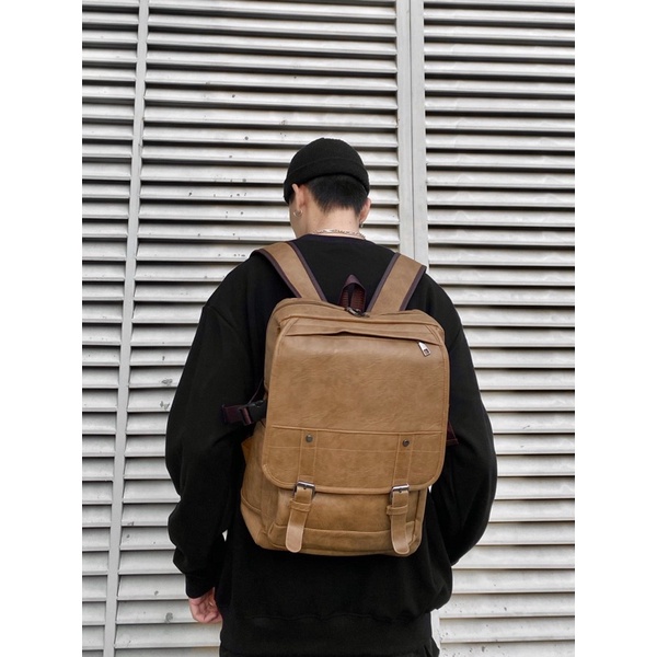 Balo da nâu kiểu dáng vintage, có sẵn 2 màu Đen và Nâu, chống thấm nước - VINTAGE BACKPACK, novstore