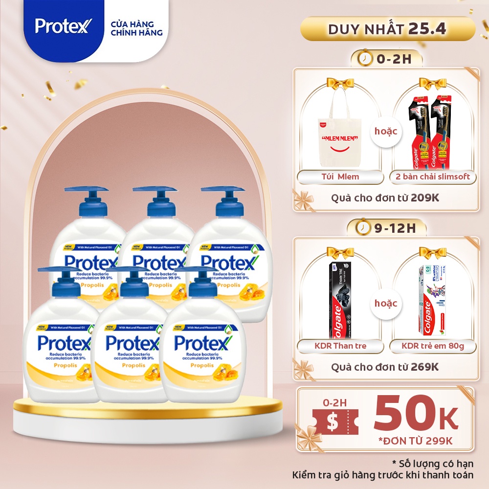 Bộ 6 Nước rửa tay diệt khuẩn Protex Propolis keo ong 250ml/chai