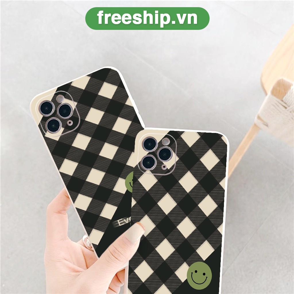 Ốp bảo vệ camera kẻ caro đen mặt cười Everithing will be ok cho 6/6+/7/7+/8/8+/X/Xs/Xsm/11/11PM/12/12pro/13/13promax