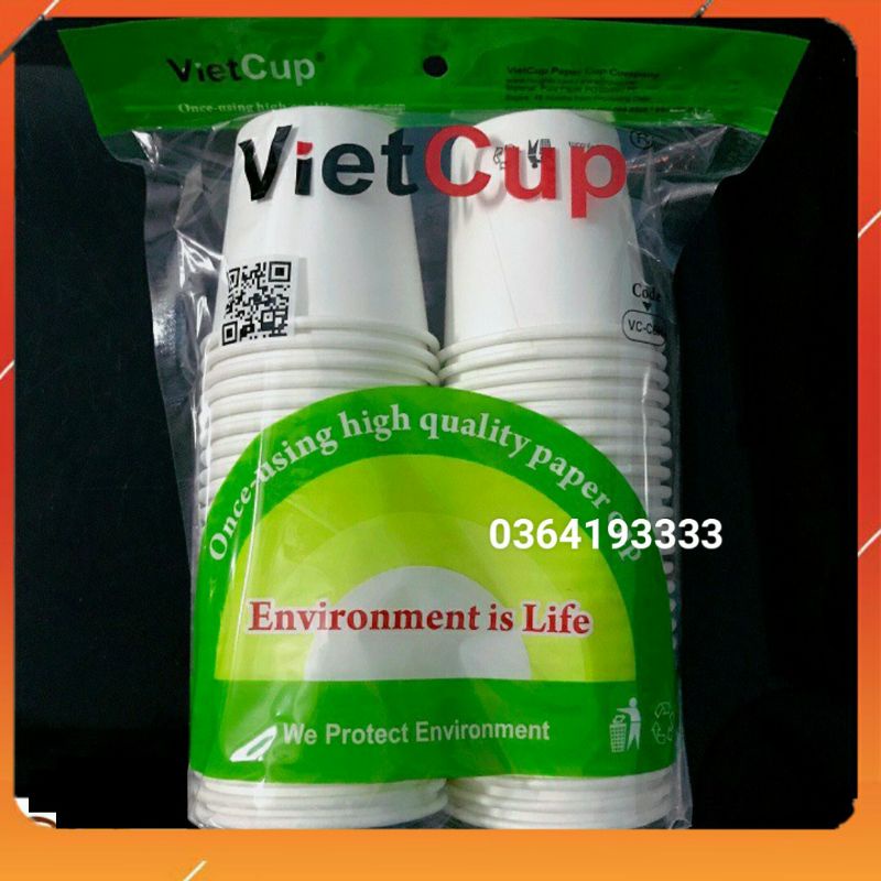 Cốc giấy Vietcup gói 50 cái 180ml không nắp