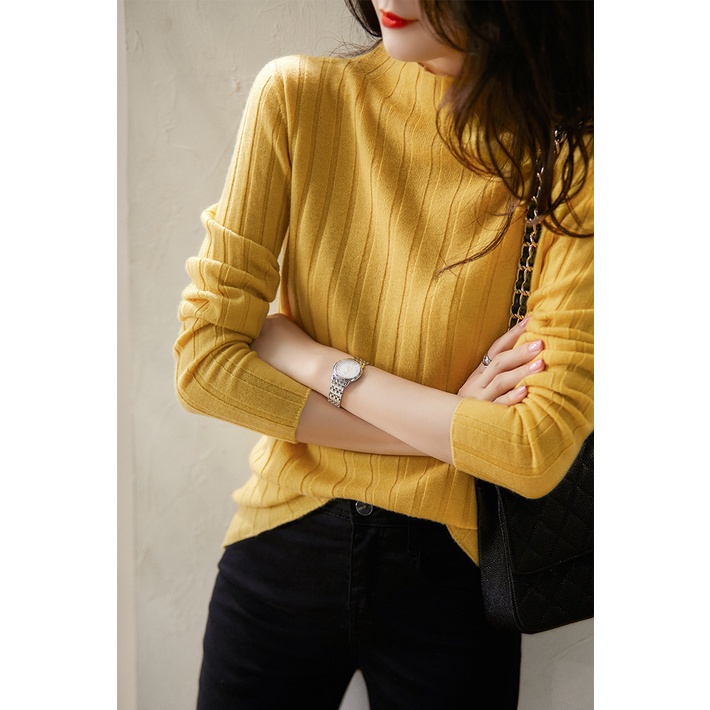 Áo len tay dài cổ lọ màu sắc đơn giản