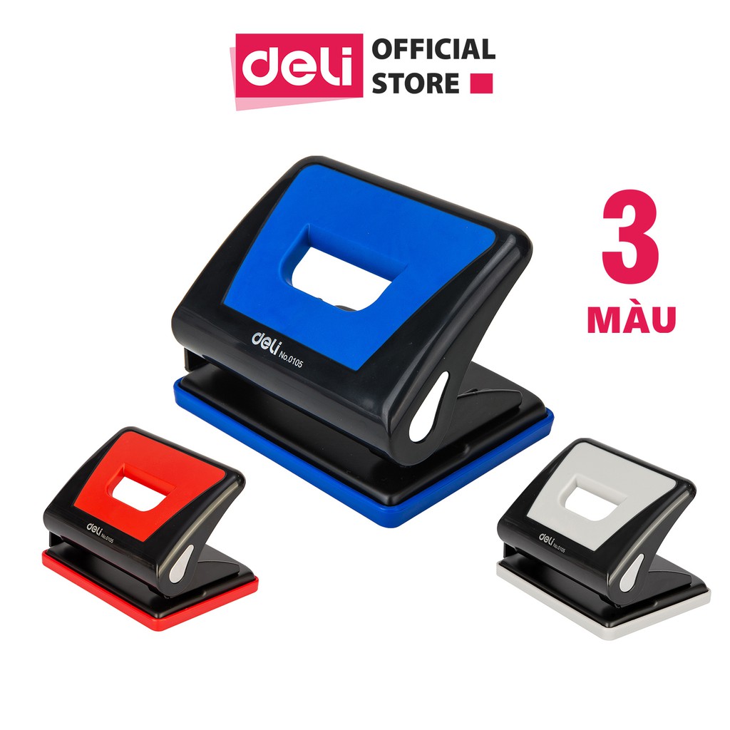 Máy đục lỗ 15 tờ Deli, Xanh dương, đỏ, ghi xám - 1 cái E0105