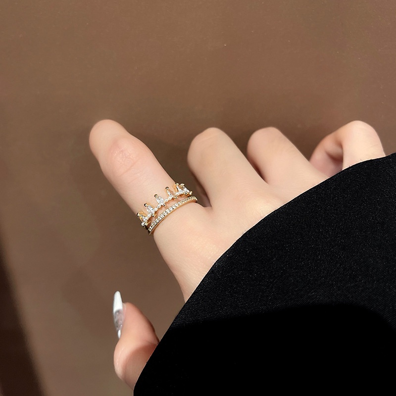 Nhẫn Đính Hôn Thép Titan Mạ Vàng Đính Đá Zircon Phong Cách Hàn Quốc Thời Trang Cho Nữ