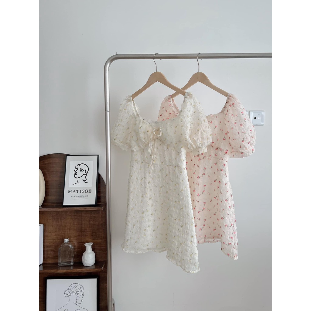 Đầm hoa chiffon hai lớp kèm mút ngực dày dặn, đầm bèo hoa phong cách tiểu thư