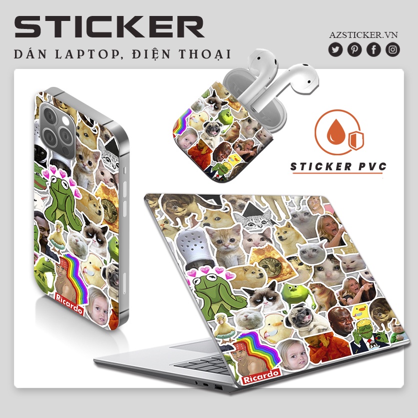 sticker dán mũ bảo hiểm meme , nhãn dán mũ bảo hiểm siêu hot chống nước được cắt sẵn từng hình dán mũ 1/2