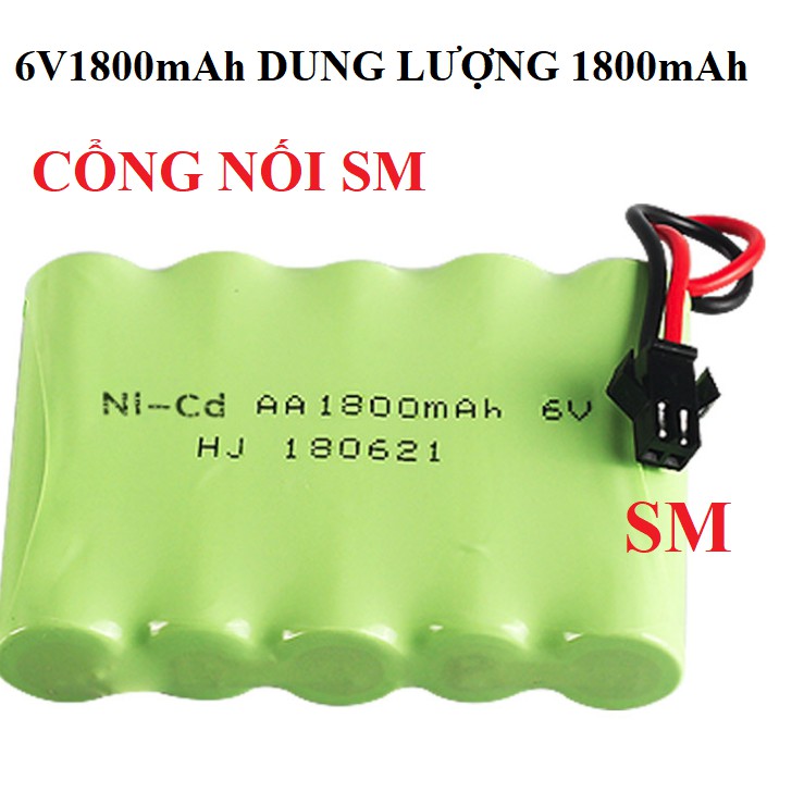 Pin sạc 6V dùng cho xe điều khiển dung lượng cao 1800mAh cổng sạc SM