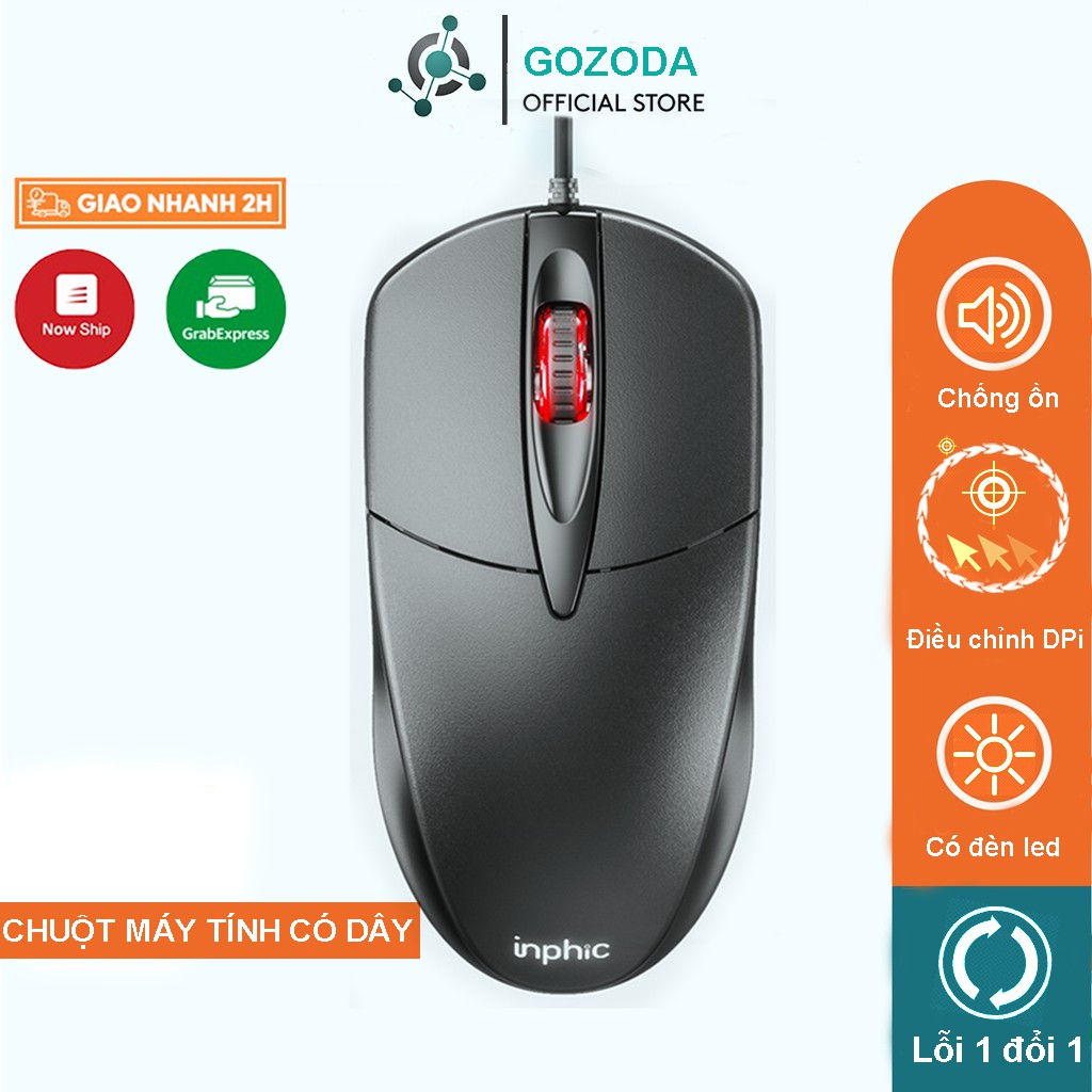 Chuột máy tính có dây văn phòng gaming Inphic P20 giá rẻ Silent tắt âm chống ồn DPI 1200 chơi game cho vi tính laptop